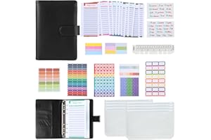 FHISKUNYU Planificateur de Budget A6, planificateur financier, avec 8 pochettes transparentes à fermeture éclair et 12 feuilles de budget, adapté pour stocker de l'argent en espèces, des coupons, des tickets,