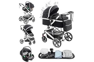 Kakbgee 3-in-1 Buggy Pushchair Travel Buggy Foldable with ECE R129 Baby Seat, Pushchair with Height-Adjustable Handle, Children's Buggy with Aluminium Frame, Stroller Baby with Mosquito Net, for 0-4