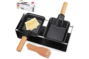 TIGERKINWIT Raclette Grill - Juego de parrilla antiadherente para derretir queso con mango de madera, accesorio de placa de horno antiadherente