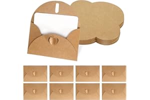CAINCAY Kraftpapier Umschläge 40 Stück Mini Briefumschläge mit 40 Stück Karten Set, Klein Umschläge Mini Briefumschläge mit Herz Verschluss für Geldgeschenke Dankeskarten Einladung