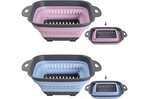 HNBTX escurridor plegable silicona,escurridor pasta,colador de cocina,coladores plegables para camping(2 piezas rosa + azul)