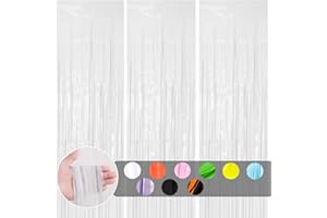 COSORO 3 pièces Rideau Métallique de Frange Macaron Blanc,1mx2m Scintillants Foil Rideau Shimmer Brillants Decoration Anniversaire Photo Fond,pour Deco Porte Fenetres,Disco,Scintillant Mariage,Maison,Fête