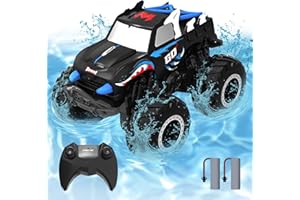 Hereneer Anfibio Coche Teledirigido, 4WD Teledirigido Off-Road Trucks, 360° Rotación Impermeable Monster Truck, Acrobacias Coche Teledirigido con 2 Baterías, Regalos para Niños de 3 a 12 Años