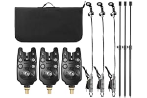 ‎DOORSLAY Doorslay Angel-Bissanzeiger-Set, Angel-Bissanzeiger-Set, 3 kabellose LED-Alarmanlagen, verstellbare Angel-Banksticks, 3 Angelschwinger mit gepolsterter Fisch-Werkzeugtasche