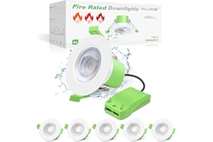 ALUSSO Fire Rated LED Downlights 6W 600lm, 3CCT Colors Selectable 3000K/4000K/6500K Warm Neutral Cool White Recessed Ceiling Lights Dimmable, Spotlights IP65 Waterproof for Bathroom, White 6 Pack