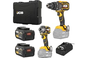 JCB Pro 18V Ultra-High Torque Brushless Twin Pack - 160Nm Combi Drill & 230Nm Impact Driver, 2X 5.0Ah Batteries, 4.5A Fast Charger & L-Boxx Case - 3 Year Warranty