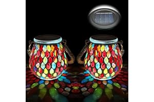 TOTHDATE 2PCS Oval Mosaic Solar Lights Outdoor Garden, On/Off Glass Hanging Solar Mosaic Lanterns Lights IP65 Waterproof for Table Lawn Path Courtyard Deck Fence, Red Mosaic Glass