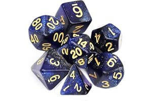 Yourandoll 7 pièces dés polyédriques D20 D12 D10 D8 D6 D4 16mm Jeu de dés en Acrylique pour Donjons et Dragons DND Dice RPG MTG Table Jeux Double Couleur (Bleu Noir)