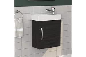 ROYAL BATHROOMS.CO.UK Modern Bathroom Vanity Unit 400mm 1-Door Wall Hung Storage Cabinet Basin Sink Hale Black Cloakroom