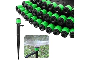 Rolcoassuns 100 x Irrigation Drip Irrigation Nozzles, Adjustable Micro Spray Nozzles, 360 Degree Full Circle Water Flow Bubbler Sprinkler, Suitable for 1/4 Inch (4-6 mm) Irrigation Hose (Green)