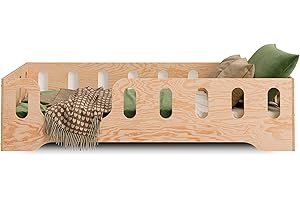 smartwood Lit Enfant 120x200 TILA 2L - lit avec sommier à Lattes - Meubles de Chambre d'enfant - lit Enfant en Bois avec Barriere - différentes Variantes - Bois Naturel - 200x120 lit Simple