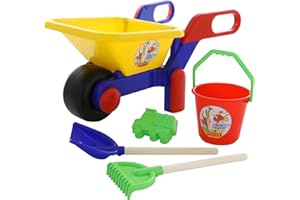 WADER QUALITY TOYS Polesie Kinder Schubkarre 5-TLG mit Eimer Schaufel Rechen Form bunt