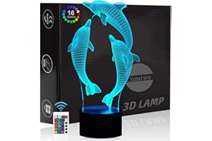 Comiwe Dauphin 3D Illusion Veilleuse Jouets,Décor de Maison LED Lampe de Chevet Table,Tactile & Télécommander 16 Couleurs,Cadeau d'Anniversaire de Noël Pour Filles Garçons Enfants Amis et Famille