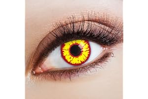 aricona Kontaktlinsen -Lentes de color - lentes de contacto rojo-amarillo - lentes de contacto opacas sin dioptrías para Halloween y fiestas de disfraces