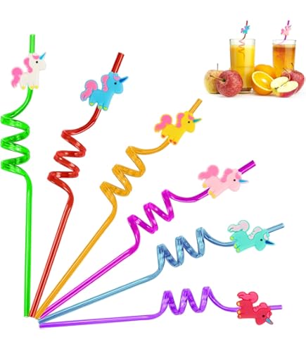 Lot De 9 Pailles Bouclées Réutilisables En Plastique - 8 Couleurs, Pour Enfants, Fêtes, Anniversaires - Faciles à Assembler Et à Utiliser