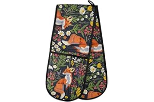 MNSRUU Oven Gloves Double Oven Gloves Fox Animal Forest Oven Mitts Pot Holder Heat Resistant Quilted for BBQ Baking Kitchen Cooking Gloves