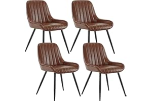 Lestarain Dining Chairs Set of 4 Vintage Kitchen Counter Chairs Lounge Leisure Living Room Corner Chairs With Metal Legs PU Leather Seat and Backrests,Brown