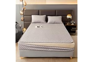 DSSHENGDS Anpassbare Reißverschluss Encasing Matratzenschutz ，Atmungsaktiver Weiche，Gesteppt Waschbarer Matratzentopper，Matratzenschutz staubdicht-Grey- 90x200+15cm