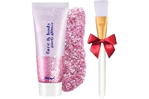 CIOMILIARO Chunky Glitter Gel,Glitter Body Gel,Gel Brillo Corporal,Con cepillo,Maquillaje Sirena Lentejuelas Sombra de ojos líquida,Brillantes para la cara Maquillaje 50ml(rosado)