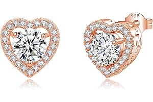 Hasnsofie Damen Silber Ohrstecker Ohrringe, 925 Sterling Silber Zikonia Ohrstecker Ohrringe für Mädchen, Hypoallergen Silber Schlafen Ohrstecker, 10mm Groß Rund/Herz/Quadrat Ohrstecker Ohrringe