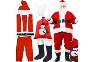 BEYAOBN Weihnachtsmann Herren 7 STK Set Kostüm für Nikolaus Roter Deluxe Samt Weihnachtsmann Groß，Kostüm Weihnachten ，Nikolauskostüm ，Weihnachtsmann Anzug Outdoor für Weihnachtsfeier Cosplay