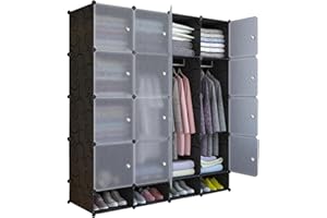 XOKOTAKI Armadio Componibile, Scaffalatura Modulare, Armadio Componibile Porta Abiti per Casa, Scaffale Portaoggetti per Cameretta, 20 Moduli, 2 Barra, 157x140 cm, Colore Nero