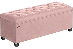 SONGMICS Storage Ottoman Bench, Ottoman Foot Rest with Legs, 40 x 110 x 40 cm, End of Bed Bench, Storage Chest, Load up to 300 kg, for Living Room, Bedroom, Entryway, Jelly Pink LSF089R02