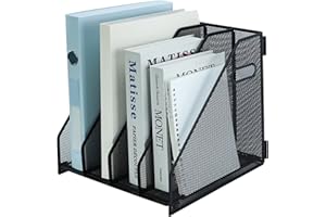 HIHOBDAY Desk Organizers Metal Desk Magazine File Holder Rack File Organizer for Office Desktop,Home Workspace,4 Vertical Compartments