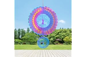 LUKDUNG Metal Wind Spinner, 3D Hanging Rotating Wind Chimes, Rainbow Tree of Life Wind Sculptures, Art Ornaments Decorations for Outdoor Yard Garden Balcony, Diameter: 25cm