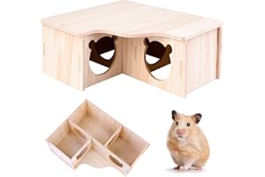 MITENING Maison en Bois pour Hamster et Rongeurs - Abri 3 Maisonnettes pour Hamsters Nains, Gerbilles, Degus, Souris à Maquereau