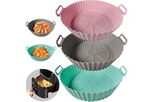 LEOLAMVAED 3 Pezzi Teglie per Friggitrice ad Aria Riutilizzabili, 20 CM Silicone Contenitori per Friggitrice ad Aria, Accessori Friggitrice ad Aria, Compatibili con Philips, Ninja, Instant Pot, Cosori