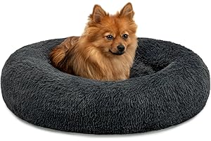 lionto Doughnut Bed for Dogs and Cats, Fluffy Round Dog Bed for Small and Large Pets, Diameter 60 cm, Soft Cat Bed Made of Cuddly Plush, Dog Cushion with Extra Thick Filling, Dark Grey