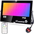DUSKTEC LED RGB Floodlight Outdoor 80W, Colour Changing Smart Flood Lights with Plug IP66 Waterproof, Plug-in Outdoor Garden Lighting Mains Powered 800W Equivalent with APP Controlled