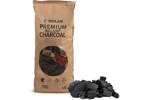 Biolan Premium grillkol – 50 l (ca 6–6,5 kg), stora stycken 50–120 mm – restaurangkvalitet av 100 % lövträ, lång brinntid, hållbart producerad