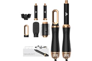 OKWRAP Airstyler Secador 6 en 1, Cepillo de Aire Air Styler Set 6 Cabezales Intercambiables 3 Temperaturas Cepillo Moldeador De Pelo Cepillo Secador Pelo uego de brochas para secar el cabello