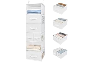 GRANNY SAYS Organizzatore per armadio a 6 ripiani, Confezione da 1 ripiani per armadio con cassetti, Organizzatore per armadio a 6 tasche laterali, Organizzatore in tessuto bianco per calze e maglioni