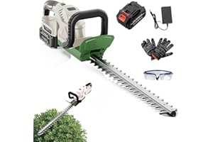 TWZ Hedge Trimmer Cordless with Battery and Charger, 21V 2600mAh Rechargeable Electric Bush Trimmer Lightweight Shrub Hedge Cutter, 51cm Cutting Length 16mm Tooth Opening, with Power Display