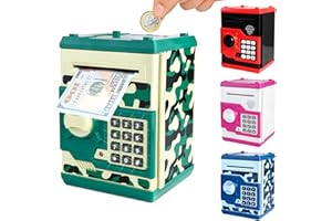 Pup Go Elektronische Spardose für Kinder mit Passwort, großer Kapazität, automatischem Geldeinzug und realistischen Soundeffekten, Jungen ab 3 Jahren zum Geburtstag (Camo Grün)