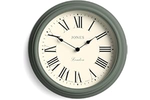 Jones Clocks® Venetian wall clock | Classic round clock | 30cm | Green | Roman numerals | Traditional design ideal for kitchen, living room or bedroom