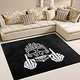 Use7 Mittelfinger-Teppich mit Totenkopf-Motiv, für Wohnzimmer, Schlafzimmer, 160 x 122 cm, Schwarz