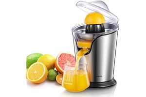 AONELAS Aiheal Electric Citrus Juicer, Orange Juicer Squeezer with Two Interchangeable Cones Suitable for All Size of Citrus Fruits, Anti-drip Spout and Ultra Quiet Motor, BPA Free, Brushed Stainless Steel