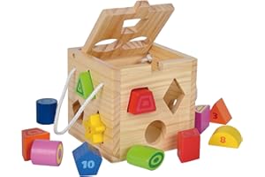 Eichhorn 100002092 Steckwürfel aus Holz, Kiefernholz, Motorikwürfel mit 12 Steckbausteinen, Holzspielzeug für Kinder ab 12 Monaten, Größe: 14,5x14,5x14,5 cm