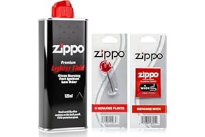 APHY ENTERPRISES Zippo Lighter Fluid 125ml – Fuel Refill Kit with Zippo Genuine Wick + 6 Flints | Windproof, Fast Ignition, Low Odor, Easy Refill Nozzle, Original Accessories for Zippo Lighters