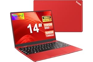 bvate PC Portatile 14 Pollici Notebook Win 11 Computer 256GB 1080P 2.4G+5G Supporta La Scheda SSD La Scheda TF Estesa, Wireless Bluetooth Mouse Wifi, Italiana Tastiera - Rossa