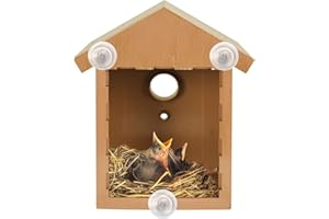 ASAB Wild Bird Watching Nesting Box Set | Birdhouse Kit with Spy Window and One Way Mirror Foil | Plastic Robin House with Wood Looking Design