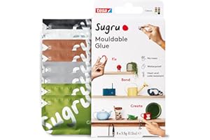 Sugru by tesa - Pâte Fixante Polyvalente à Modeler en Lot de 8 x 3.5 g - Pâte Durcissante Adhésive Polyvalente - Pour Réparer, Coller et Fixer sans Percer - Noir, Blanc, Vert, Marron et Gris