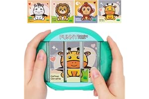 Fullware Rotating 3D Puzzle for Kids 3 4 5 6 7 Year Old, 4 Puzzles in 1, Handheld Fidget Toys for Travel, Cars & Plane, Fine Motor Skills Developing, Educational Game for Boys & Girls Ages 3+ (Animal)