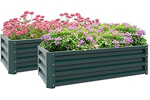 Outsunny Set of 2 Raised Garden Bed, Outdoor Planter Box with Galvanised Steel Frame for Growing Vegetables, Flowers and Herbs, 110 x 50 x 30cm, Green
