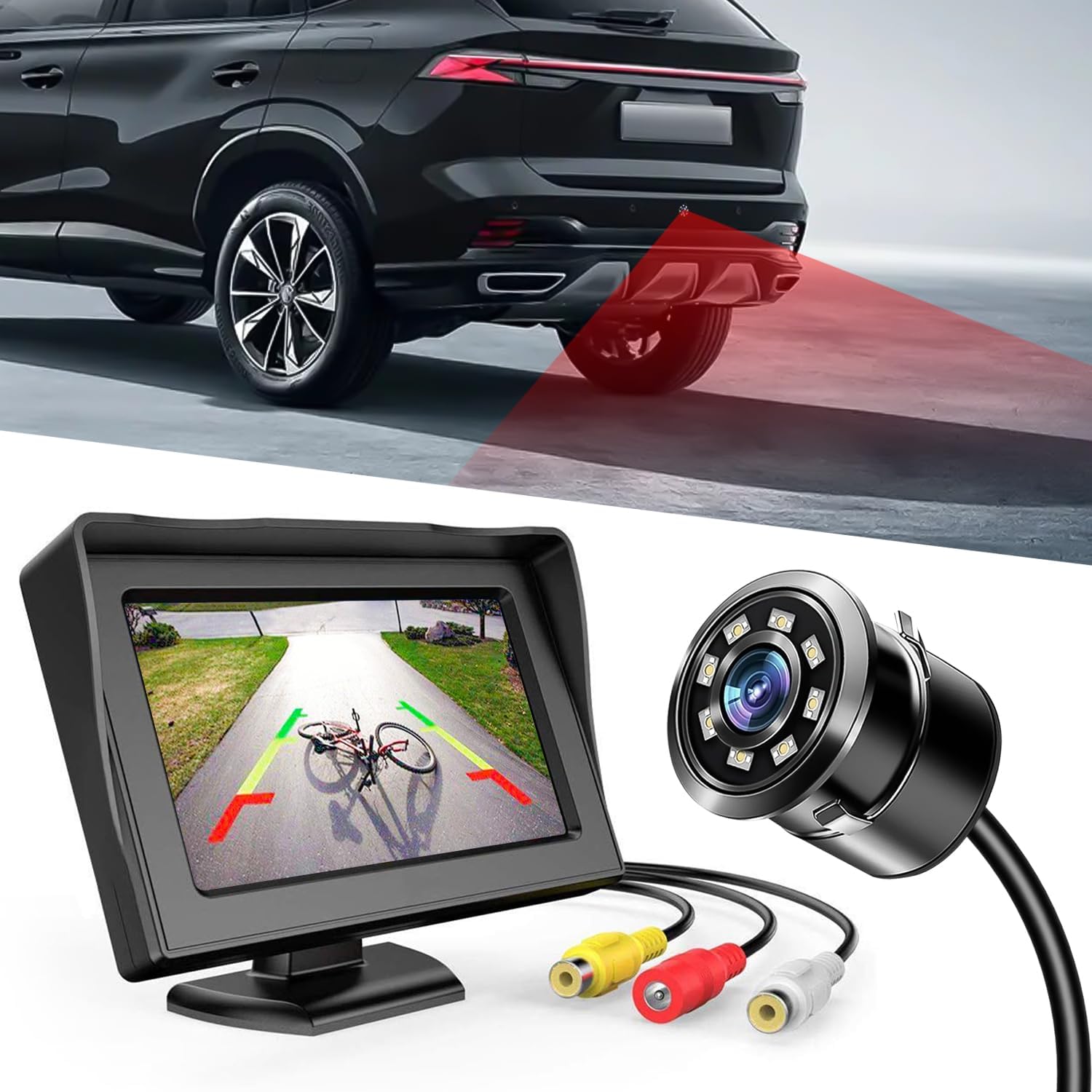 Fabtec 4.3 Inch Dashboard TFT LCD Screen Rear View Monitor with 8 LED Parking Camera for All Cars (AHD/CCD Vision)