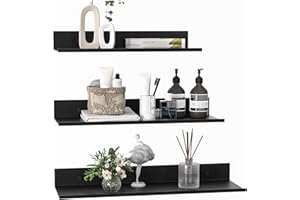 Wisfame Wandregal Metall 3er Set, Schweberegal Schwarz Ohne Bohren, Badezimmer Regal Duschablage Wasserdicht, Modern Wandboard für Dekos Regalbrett für Wohnzimmer, Küche, Arbeitszimmer
